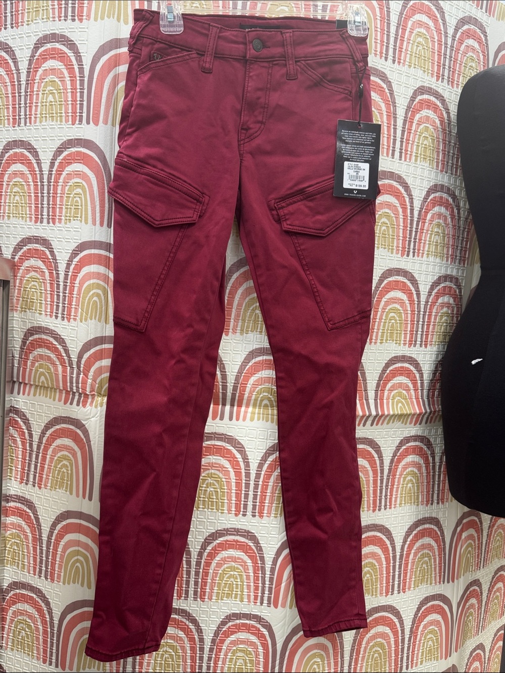 True Religion Wine Red Skinny Cargo Pants